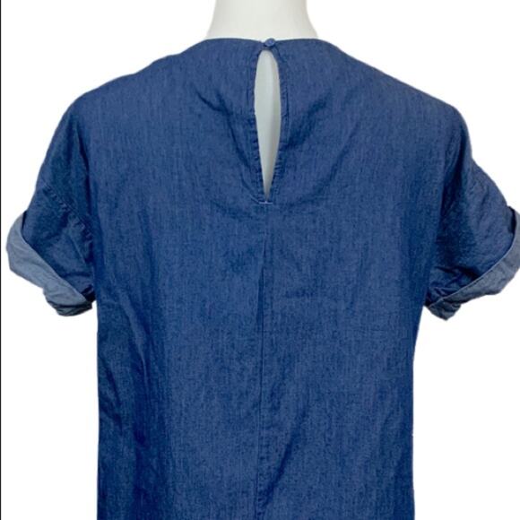 Old Navy Dress Blue Denim Chambray Tassel Embroidered Shift Women's Size Small - Picture 8 of 11